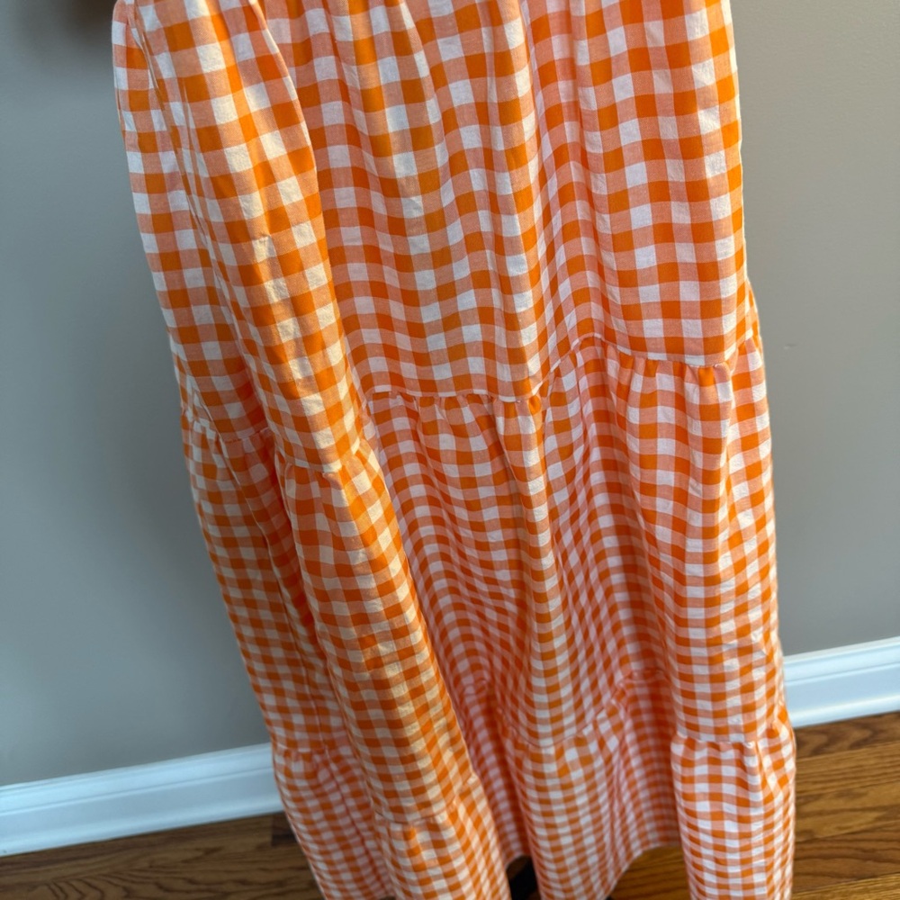 Zesica Orange Checkered Midi Dress with Puff Sleeves - Picture 5 of 15